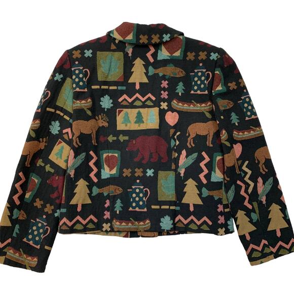 Vintage Deborah Murray Tapestry Jacket Moose Fish Hearts Northwest Size M - Picture 6 of 7